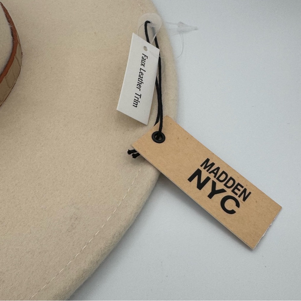NWT Madden NYC Cream Wide Brim Felt Western Cowboy Cowgirl Hat with Hat Band - Picture 4 of 10